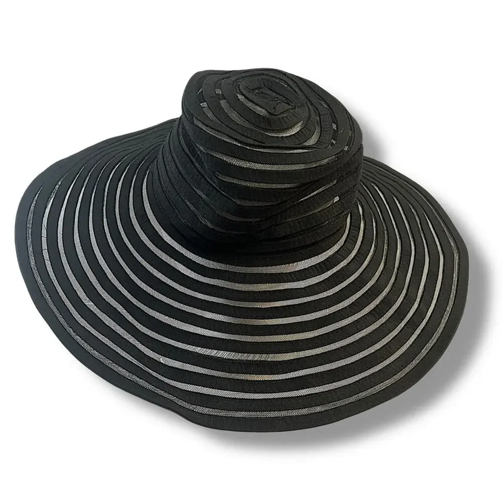 Black Sheer FAUX STRAW SUN HAT SZ ONE SIZE